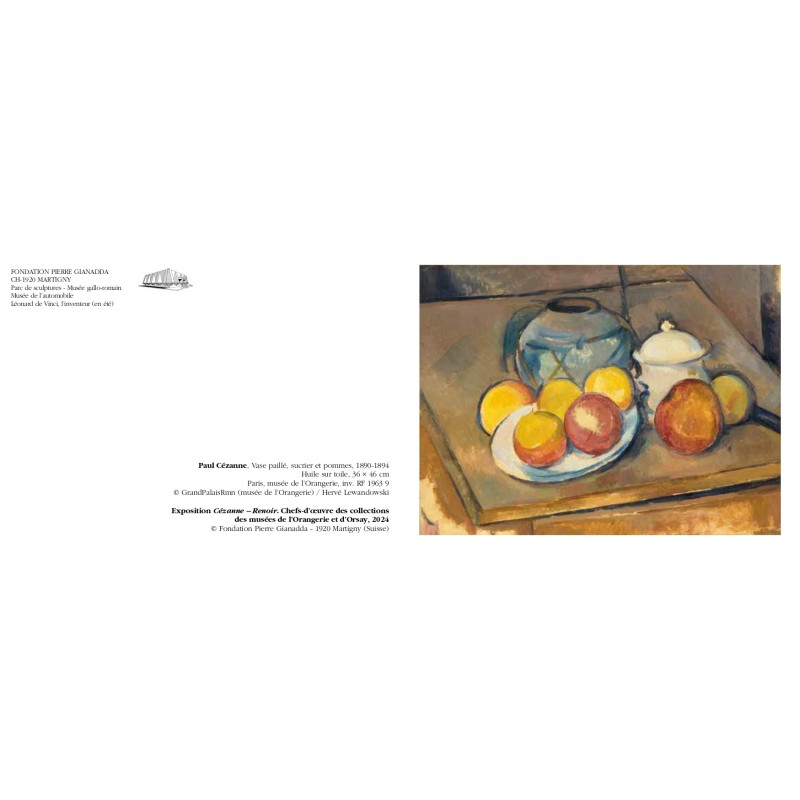 Petite carte de vœux - Paul Cézanne, Vase paillé, sucrier et pommes, 1890-1894