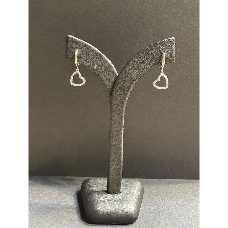 Boucles d'oreilles créoles avec cœurs ornés de brillants - argent Boucles d'oreilles créoles avec cœurs ornés de brillants - argent