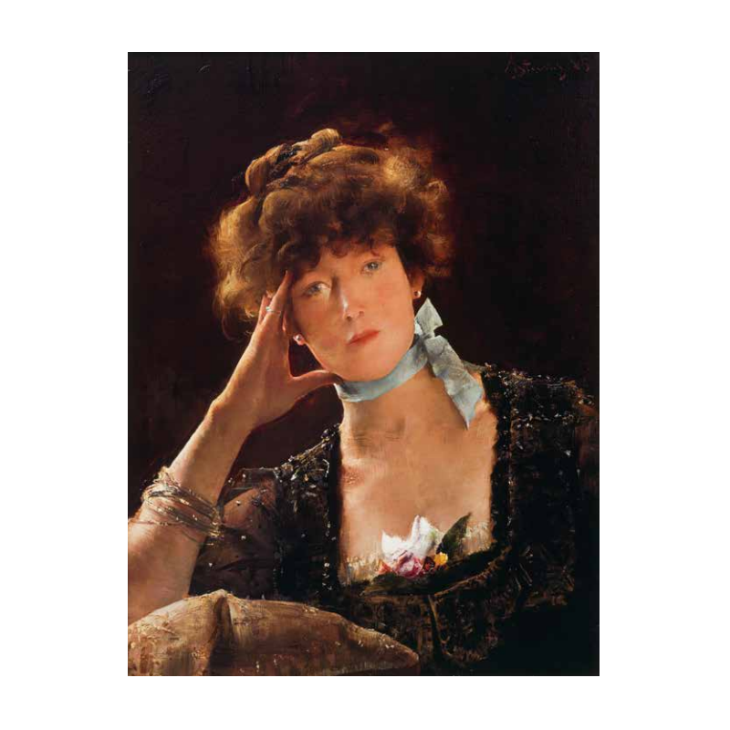 Petite carte de vœux - Alfred Stevens, Portrait de Sarah Bernhardt, 1885