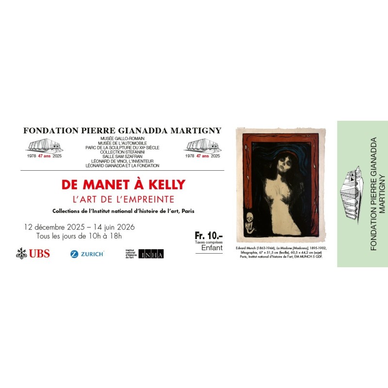 Billet d'entrée enfant/étudiant - "de Manet à Kelly", l'art de l'empreinte